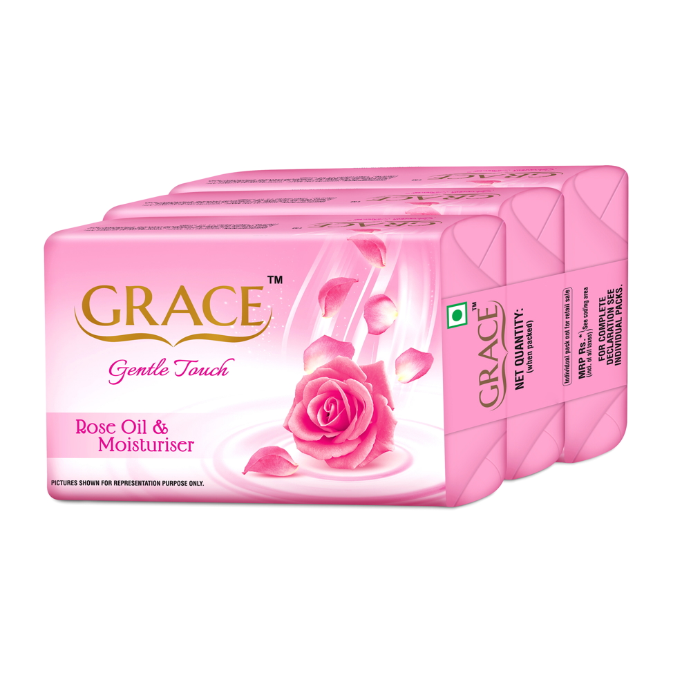 Grace Gentle Touch Beauty Soap Rose Oil & Moisturiser: 3x150 gms