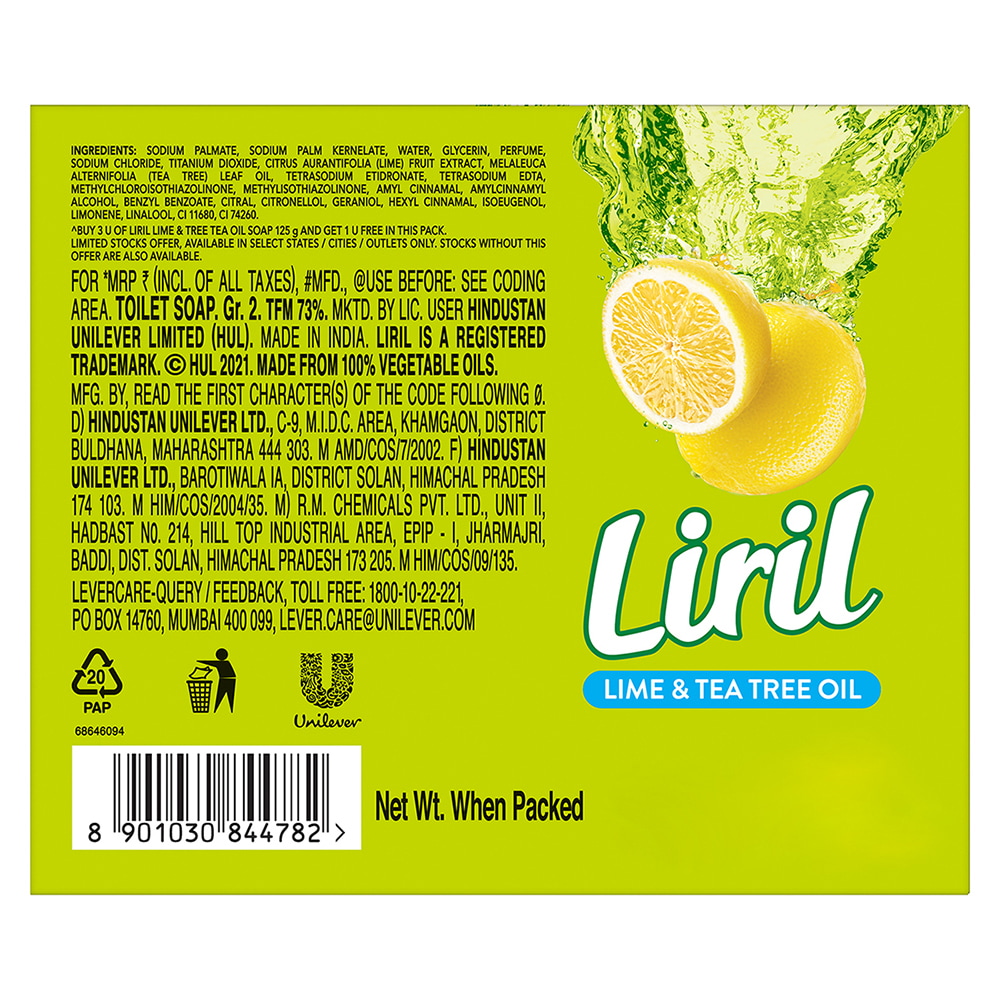 Liril Lemon & Tea Tree Oil Soap: 3x125 gms